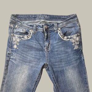 Grace in LA Jeans Womens 30 Bootcut Blue Embroidered Sequin Embellished Stretch